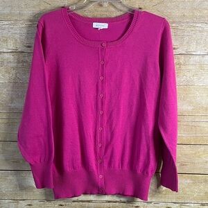 Active Hot Pink Plus Size Pink Short Button-Up Women's Sweater EUC